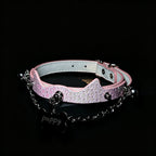 WILDCHOK Pink Snake‑Skin Cat‑Ear Choker | Engravable Bone Charm with Dual Bells