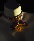 WILDCHOK Pink Glitter TPU Choker | Bow, LED Bell & Metal Letter Decor