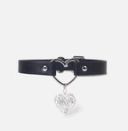 WILDCHOK Heart Pendant PU Collar, Leash Set with Hollow Heart Charm