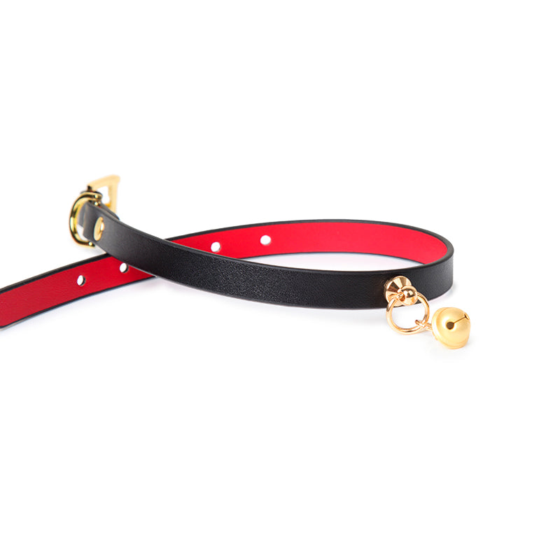 WILDCHOK Genuine Cowhide Leather Choker | Contrast Inner Lining with Gold Bell Pendant