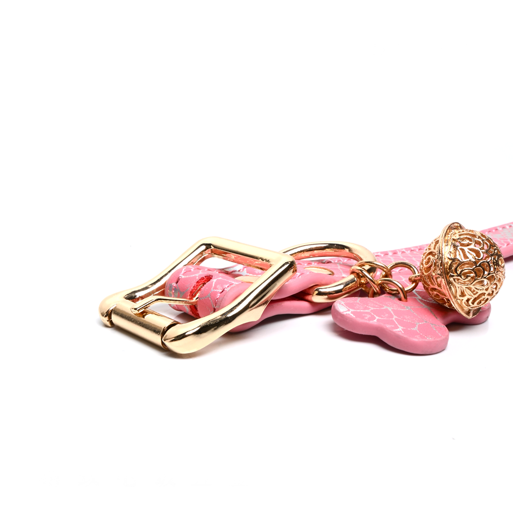 WILDCHOK Snake-Print Leather Choker, Gold Hardware with Bone Charm & Bell