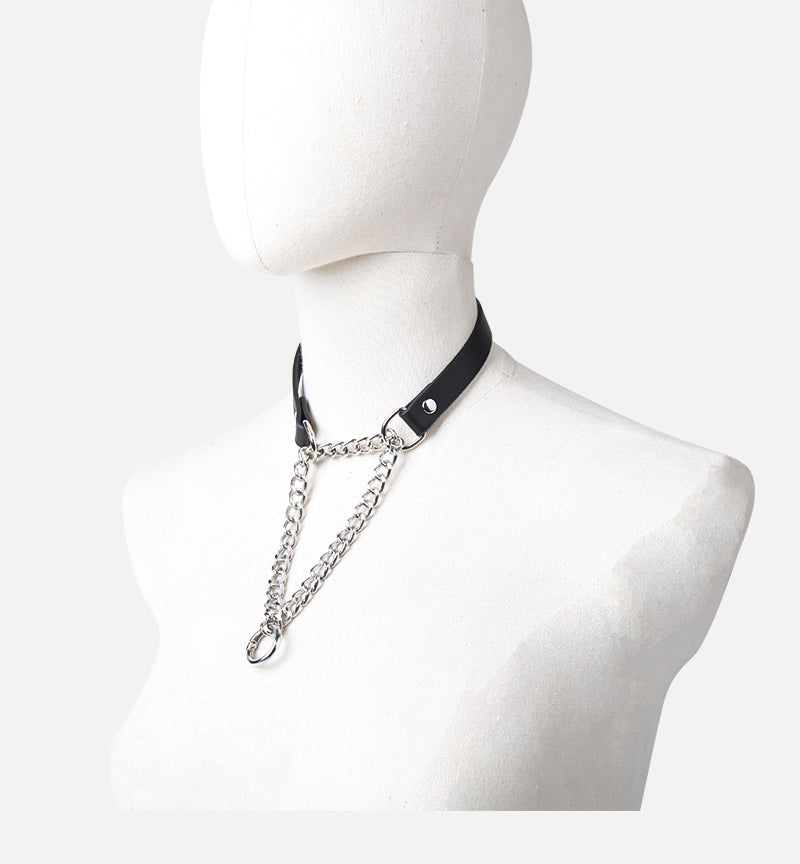 WILDCHOK PU Leather Choker with Chain O-Ring Adjustable Collar Necklace