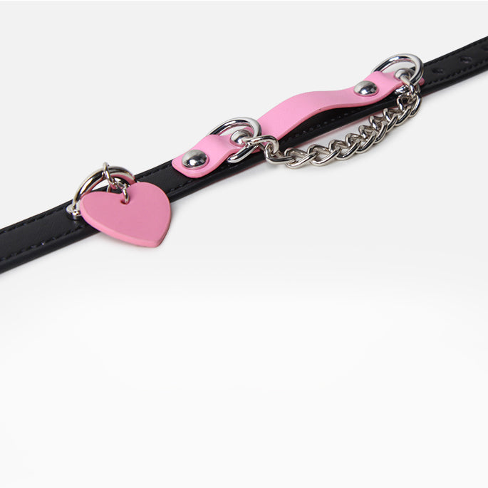 WILDCHOK Two‑Tone Cowhide Leather Choker, Heart Pendant with Chain