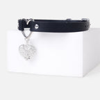 WILDCHOK Heart Pendant PU Collar, Leash Set with Hollow Heart Charm