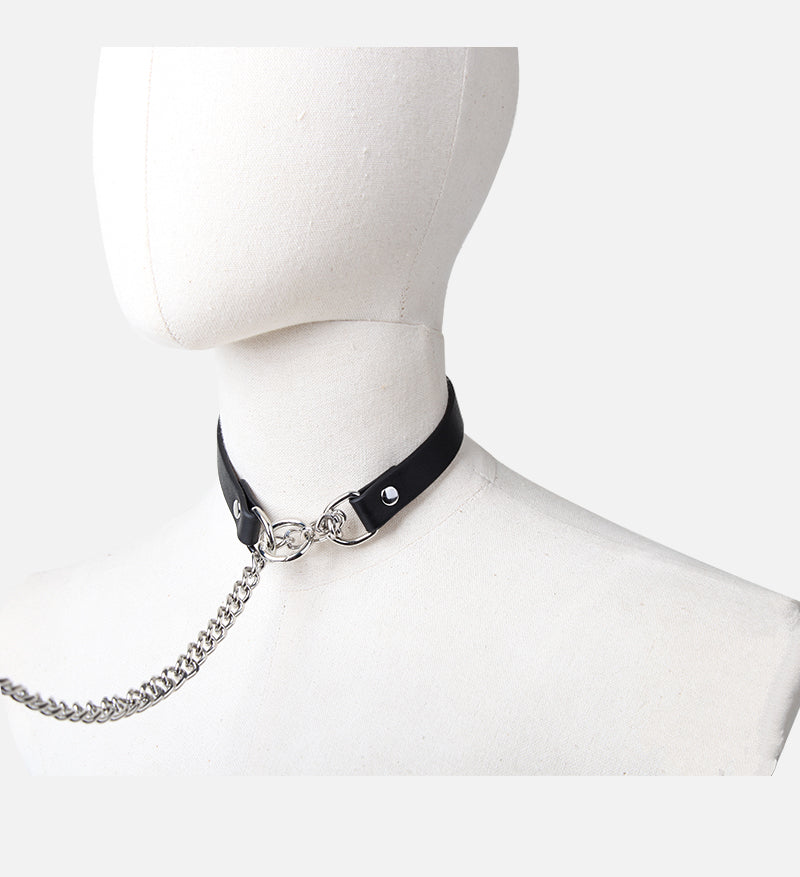 WILDCHOK PU Leather Choker with Chain O-Ring Adjustable Collar Necklace