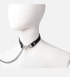 WILDCHOK PU Leather Choker with Chain O-Ring Adjustable Collar Necklace