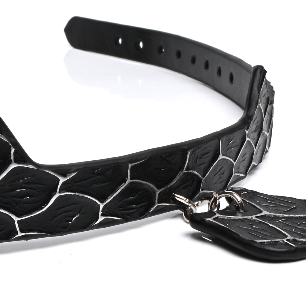 Cat Ear Snake Print Genuine Cowhide Choker, Adjustable Cat Pendant Collar