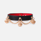 WILDCHOK Leather Bell Choker | Gold Chain Pendant Adjustable Cowhide Collar