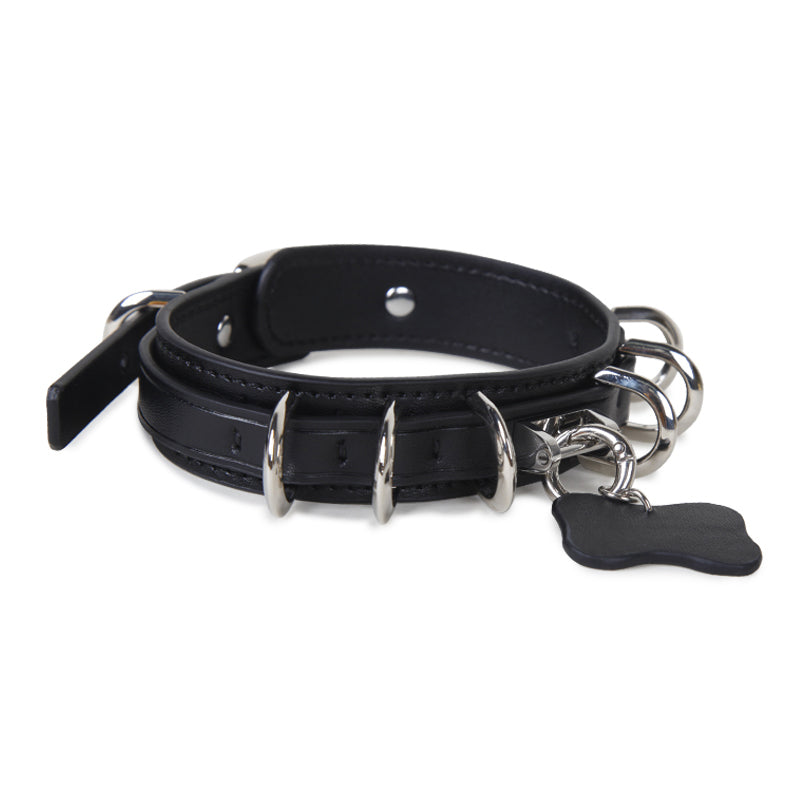 WILDCHOK Genuine Cowhide Leather Choker with Detachable Bone‑Shaped Charm Tag