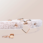 WILDCHOK Teddy Fleece Choker | LOVE‑Letter Heart Frame with Gold Bell Pendant