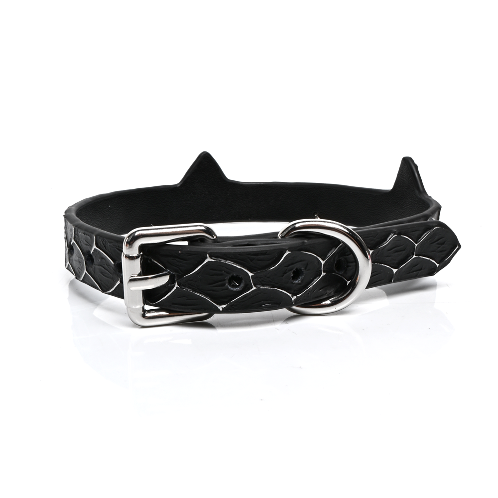 Cat Ear Snake Print Genuine Cowhide Choker, Adjustable Cat Pendant Collar