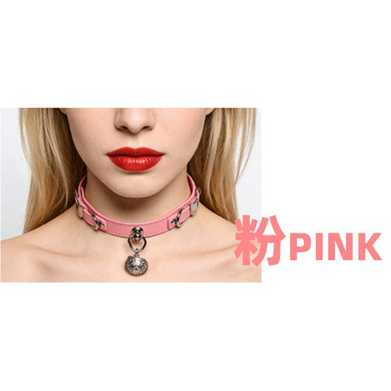 WILDCHOK Genuine Cowhide Leather Choker | Cat‑Face Charm with Hollow Vintage Bell Pendant