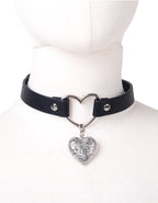 WILDCHOK Heart Pendant PU Collar, Leash Set with Hollow Heart Charm