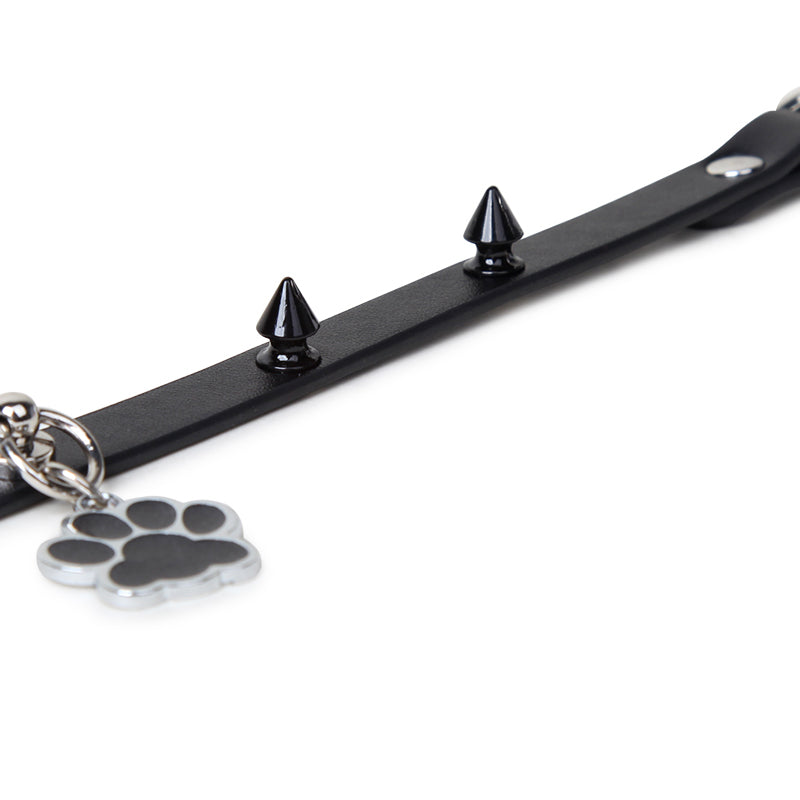 Paw Print Pendant Spiked Genuine Cowhide Choker, Punk Adjustable Human Collar