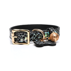 WILDCHOK Snake-Print Leather Choker, Gold Hardware with Bone Charm & Bell