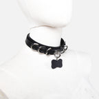 WILDCHOK Genuine Cowhide Leather Choker with Detachable Bone‑Shaped Charm Tag