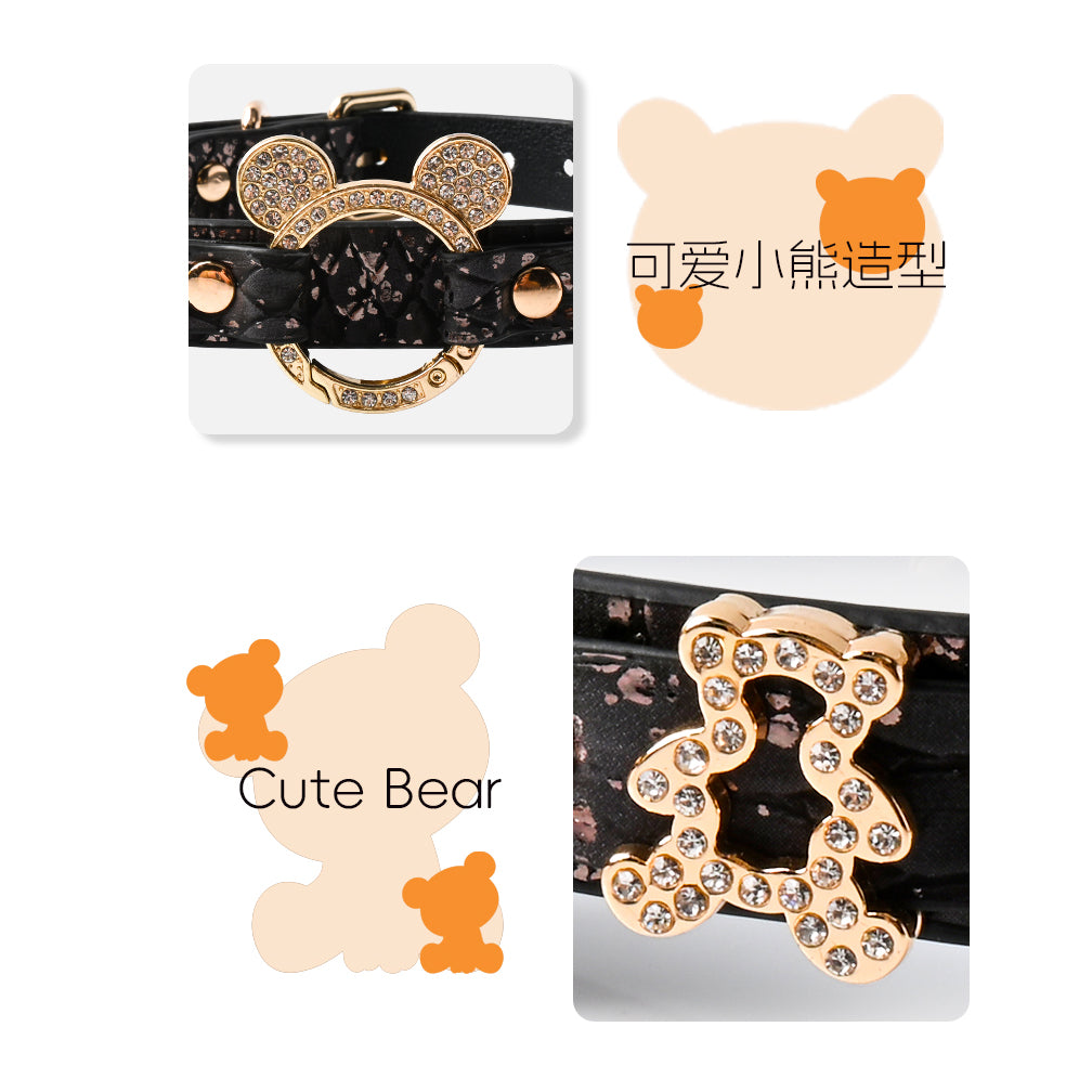 WILDCHOK PU Leather Choker | Sparkling Rhinestone Mouse‑Ear Frame with Gold‑Tone Hardware