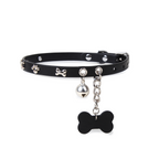 WILDCHOK Dark Paw & Bone Choker | Unisex Adjustable Black Faux Leather Collar with Bell and Bone Tag Pendant