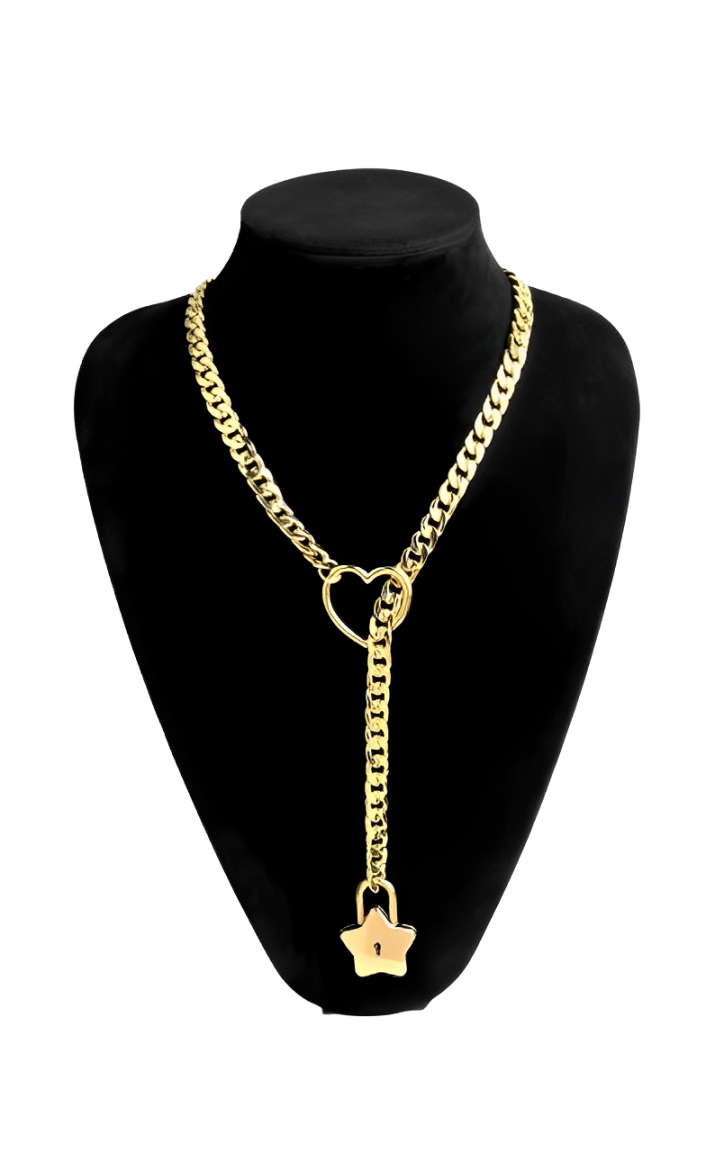 WILDCHOK -  Heart-Star Lock & Key Slip Chain