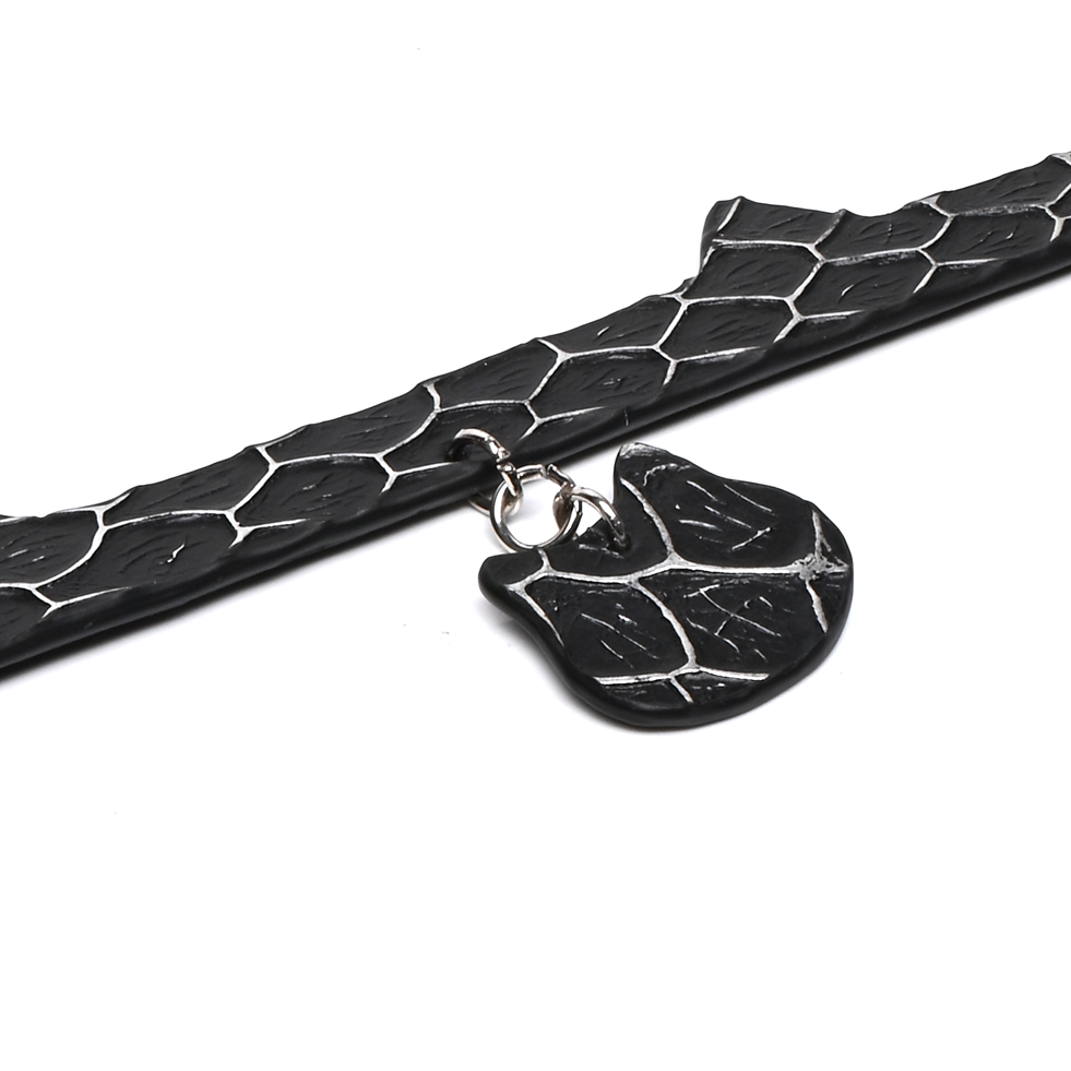 Cat Ear Snake Print Genuine Cowhide Choker, Adjustable Cat Pendant Collar