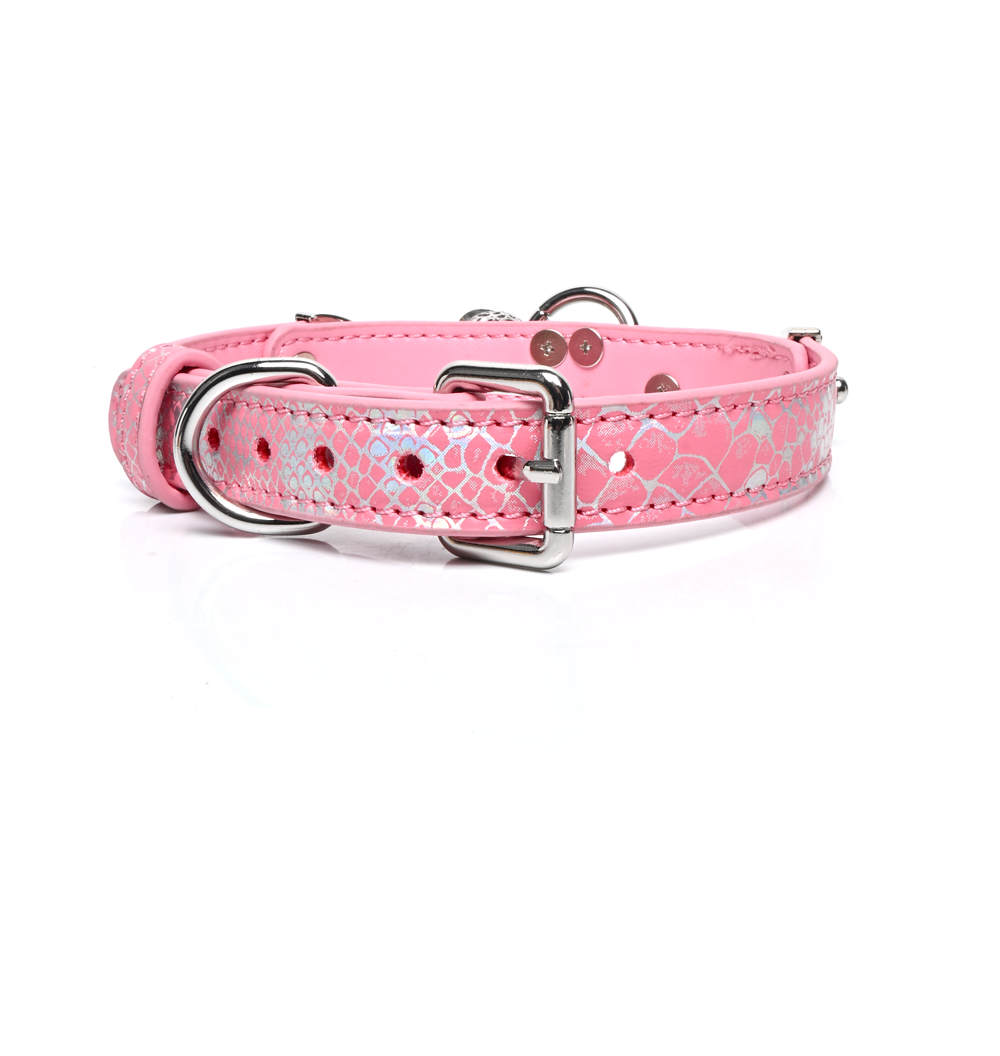 WILDCHOK Snake-Print Leather Choker, O-Ring Collar with Bell