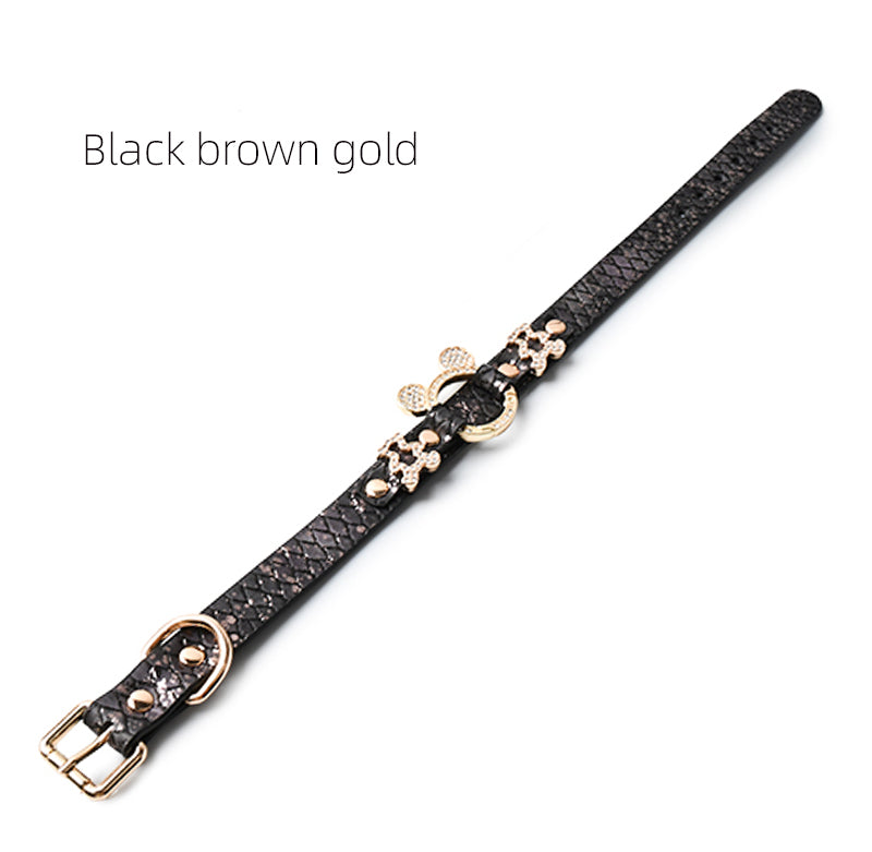 WILDCHOK PU Leather Choker | Sparkling Rhinestone Mouse‑Ear Frame with Gold‑Tone Hardware