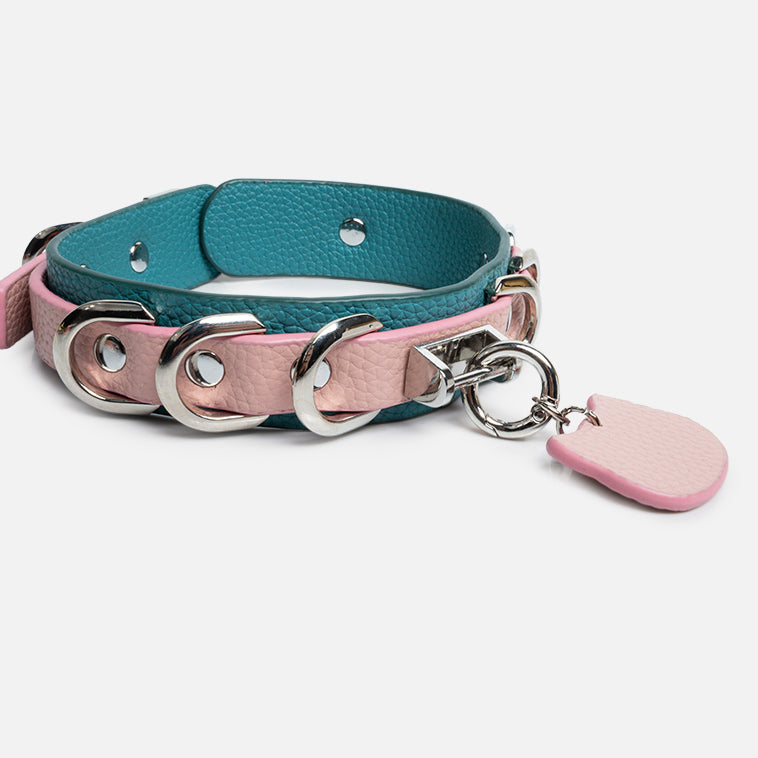WILDCHOK Double‑Layer PU Choker, Removable Cat‑Shaped Tag Faux Leather Necklace