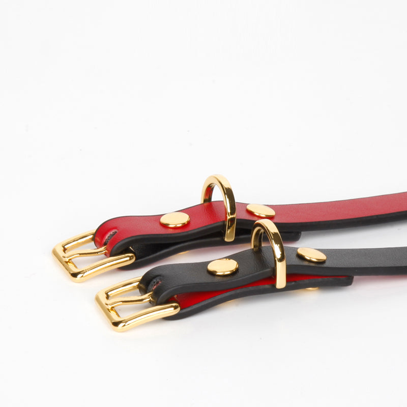 WILDCHOK Genuine Cowhide Leather Choker | Contrast Inner Lining with Gold Bell Pendant