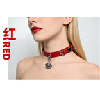 WILDCHOK Genuine Cowhide Leather Choker | Cat‑Face Charm with Hollow Vintage Bell Pendant