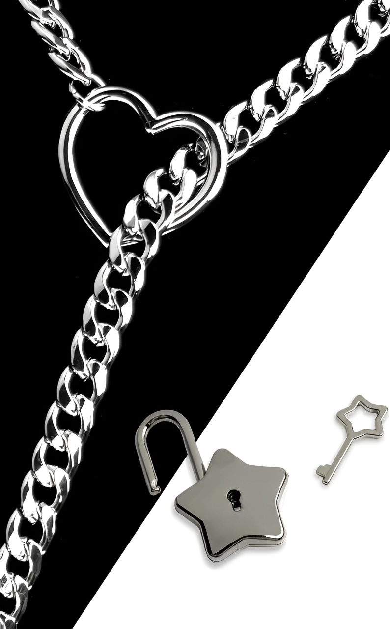 WILDCHOK -  Heart-Star Lock & Key Slip Chain