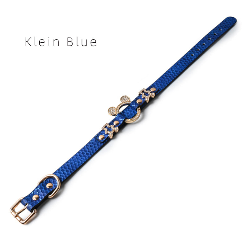 WILDCHOK PU Leather Choker | Sparkling Rhinestone Mouse‑Ear Frame with Gold‑Tone Hardware