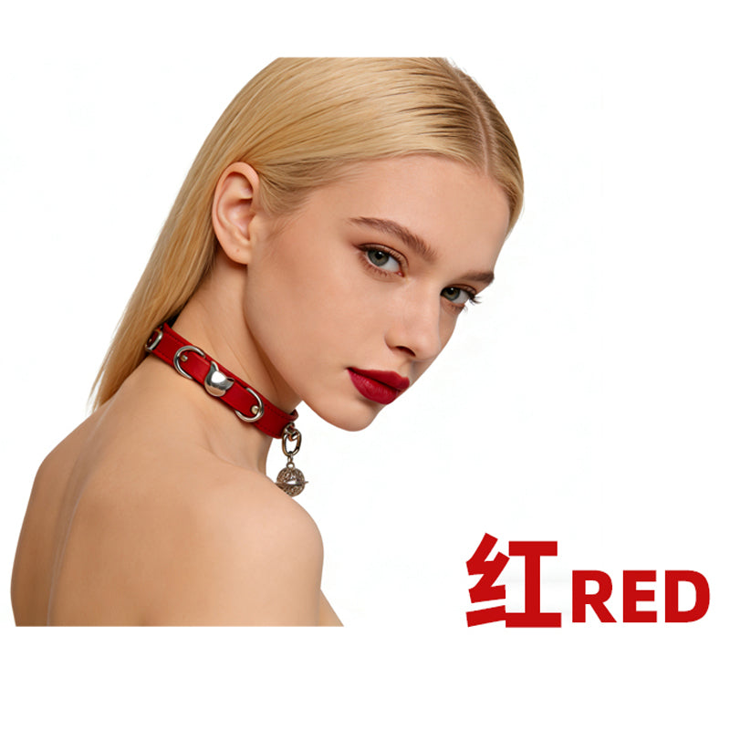 WILDCHOK Genuine Cowhide Leather Choker | Cat‑Face Charm with Hollow Vintage Bell Pendant