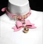 WILDCHOK Pink Glitter TPU Choker | Bow, LED Bell & Metal Letter Decor