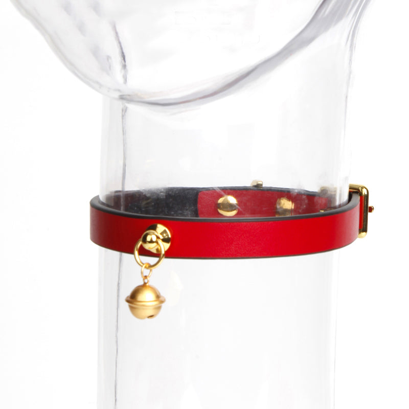 WILDCHOK Genuine Cowhide Leather Choker | Contrast Inner Lining with Gold Bell Pendant