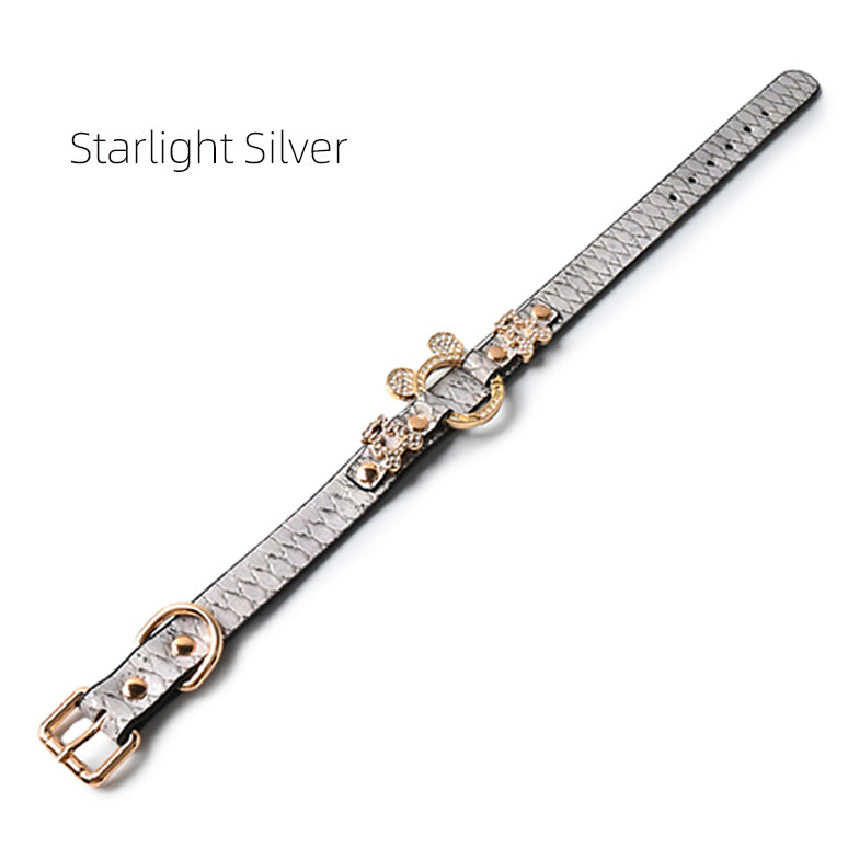 WILDCHOK PU Leather Choker | Sparkling Rhinestone Mouse‑Ear Frame with Gold‑Tone Hardware