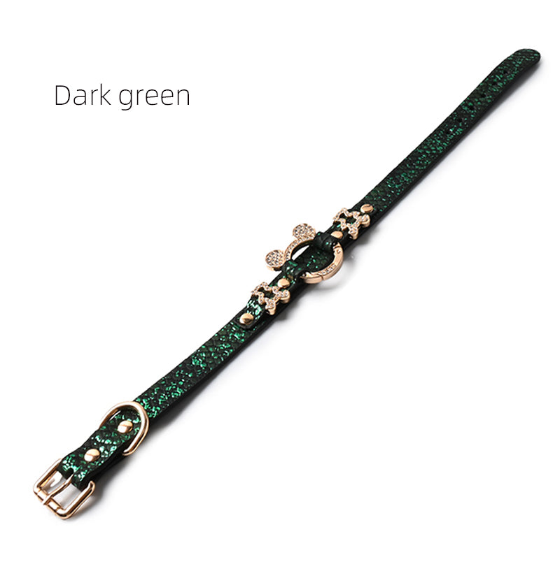 WILDCHOK PU Leather Choker | Sparkling Rhinestone Mouse‑Ear Frame with Gold‑Tone Hardware