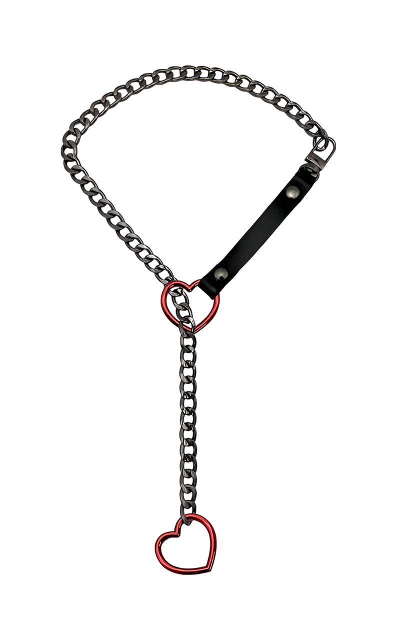 WILDCHOK - Heart Slip Chain Leather Strap Choker Collar