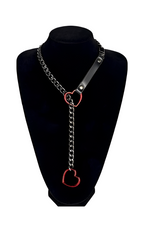 WILDCHOK - Heart Slip Chain Leather Strap Choker Collar