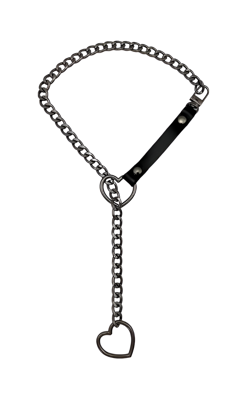 WILDCHOK - Heart Slip Chain Leather Strap Choker Collar