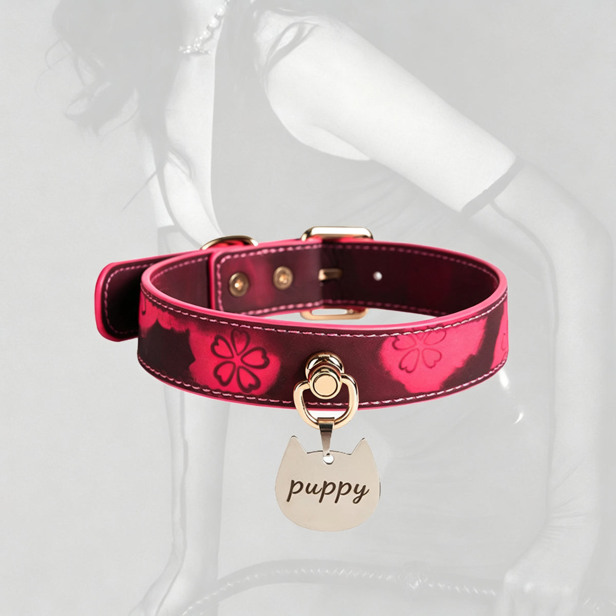 WILDCHOK Thermochromic Sakura Embossed Choker | Detachable Cat‑Shaped Engravable Charm