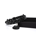 Cat Ear Snake Print Genuine Cowhide Choker, Adjustable Cat Pendant Collar