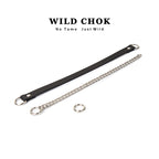 WILD CHOK PU Leather Choker with Metal Chain & Ring - Black White Edgy Daily Party Fashion Accessory