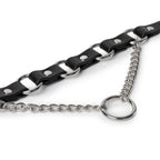 WILDCHOK Black PU Leather Choker | Multi O‑Ring Hardware with Front Chain Pendant