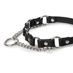 WILDCHOK Black PU Leather Choker | Multi O‑Ring Hardware with Front Chain Pendant
