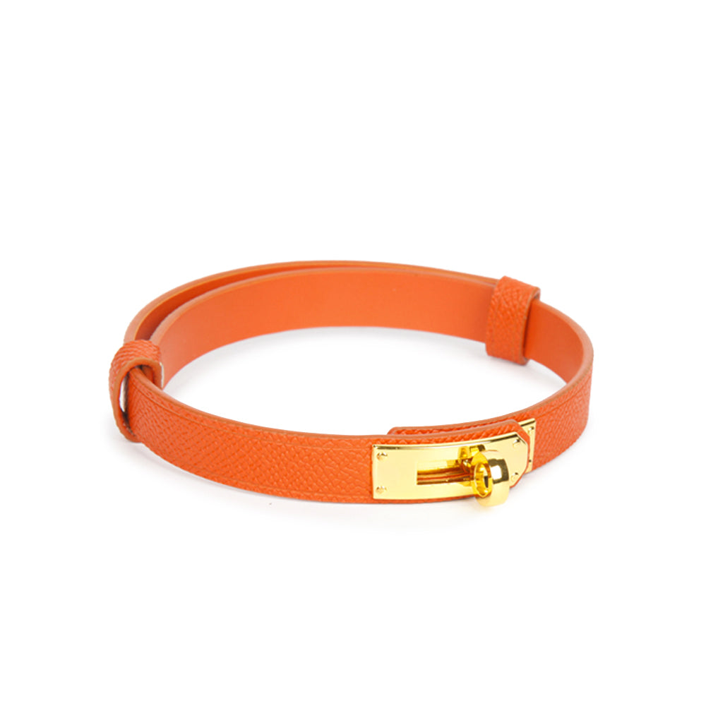 WILDCHOK Leather Choker with Gold Lock Buckle - Textured Black Red Orange Daily Party Fashion Accessory