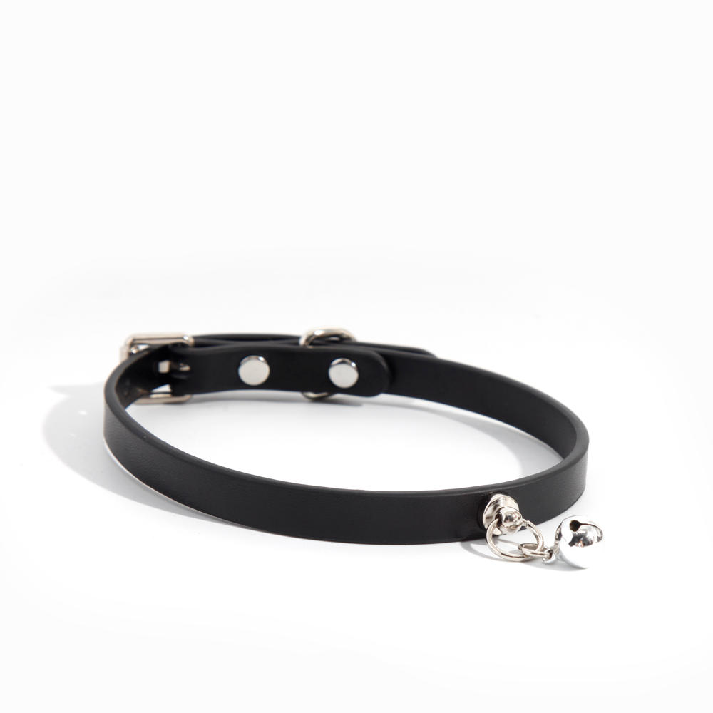 WILDCHOK Genuine Cowhide Choker, Adjustable Leather Necklace with Silver Bell Charm