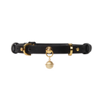WILDCHOK Black Genuine Cowhide Choker, Adjustable Leather Necklace with Gold Bell Charm