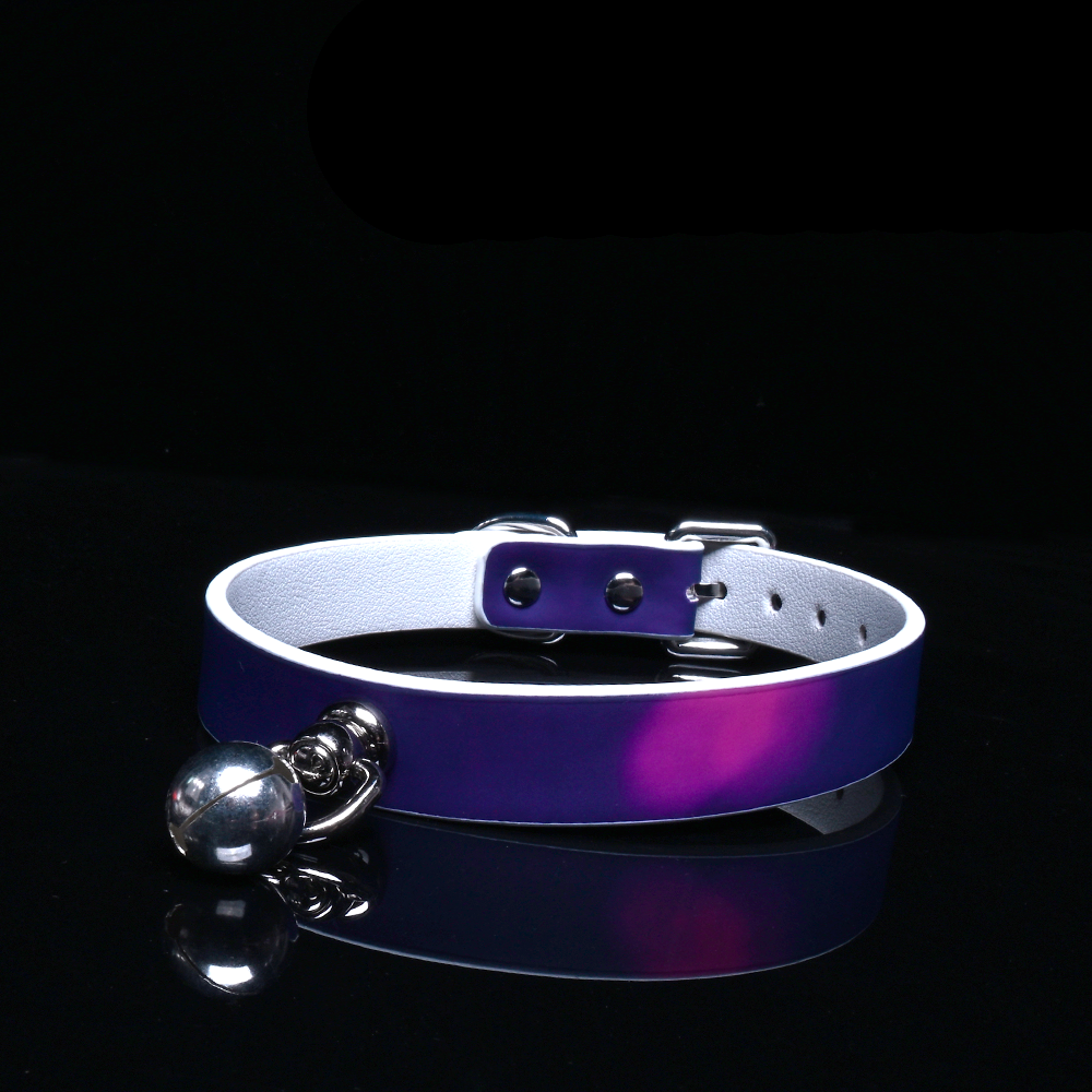 WILDCHOK [Thermo Bell] Unisex Adjustable Heat-Sensitive Color-Changing PU Leather Choker with Bell Pendant