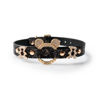 WILDCHOK PU Leather Choker | Sparkling Rhinestone Mouse‑Ear Frame with Gold‑Tone Hardware