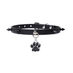 Paw Print Pendant Spiked Genuine Cowhide Choker, Punk Adjustable Human Collar